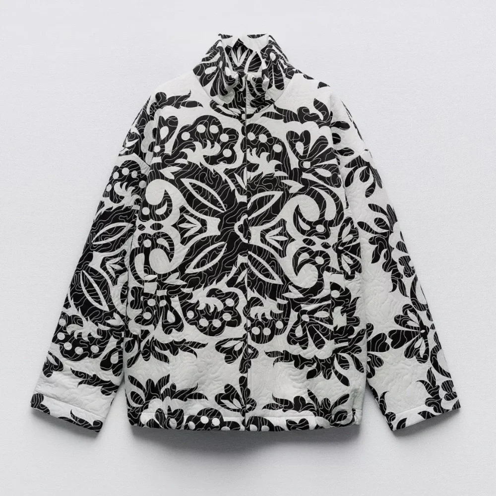 Zara QUILTED PRINTED JACKET. Ecru/Black. Size S. New with Tags. - Picture 12 of 12